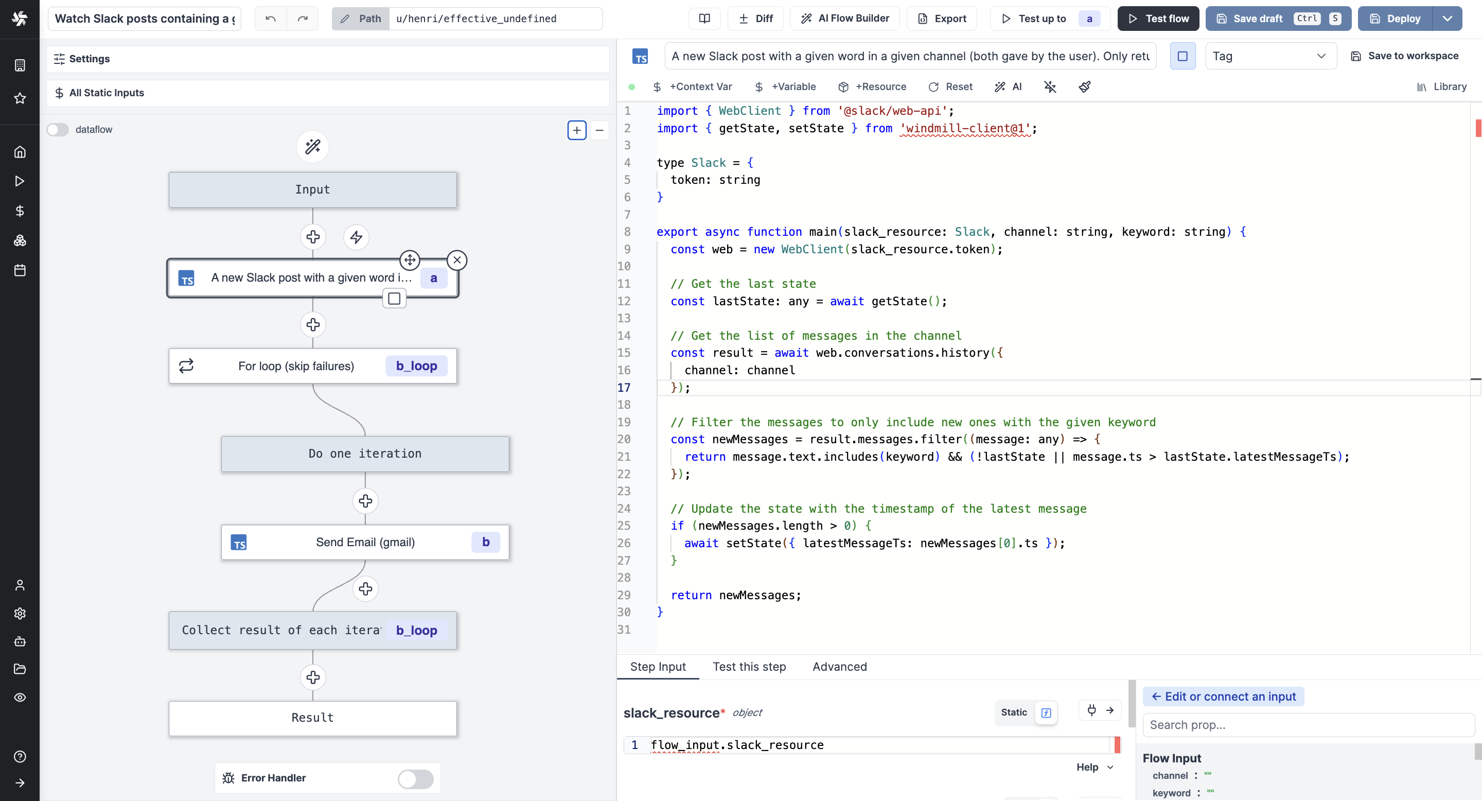 Example of a schedule script with a for loop